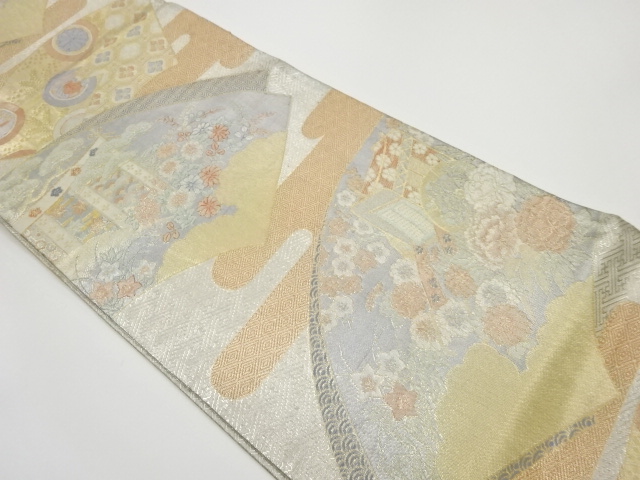 JAPANESE KIMONO / VINTAGE FUKURO OBI / SAGANISHIKI / WOVEN CARRIAGE & EGASUMI PATTERN